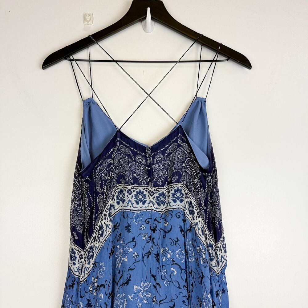 Lucky Brand Layla Scarf Print Midi Chiffon Dress Navy Blue - Size S - Picture 6 of 8